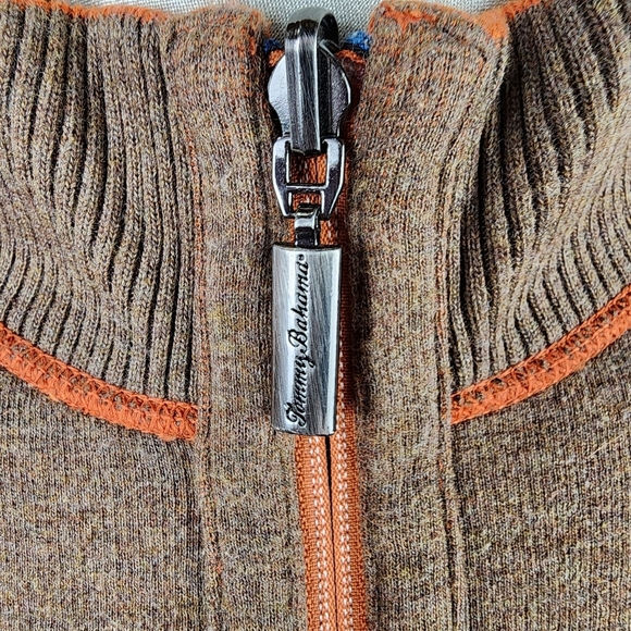 Tommy Bahama Reversible 1/2 Zip Sweater Burnt Orange Taupe Heather Size - Picture 11 of 13